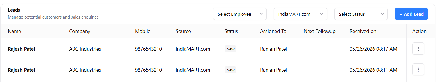 Imported IndiaMART Leads