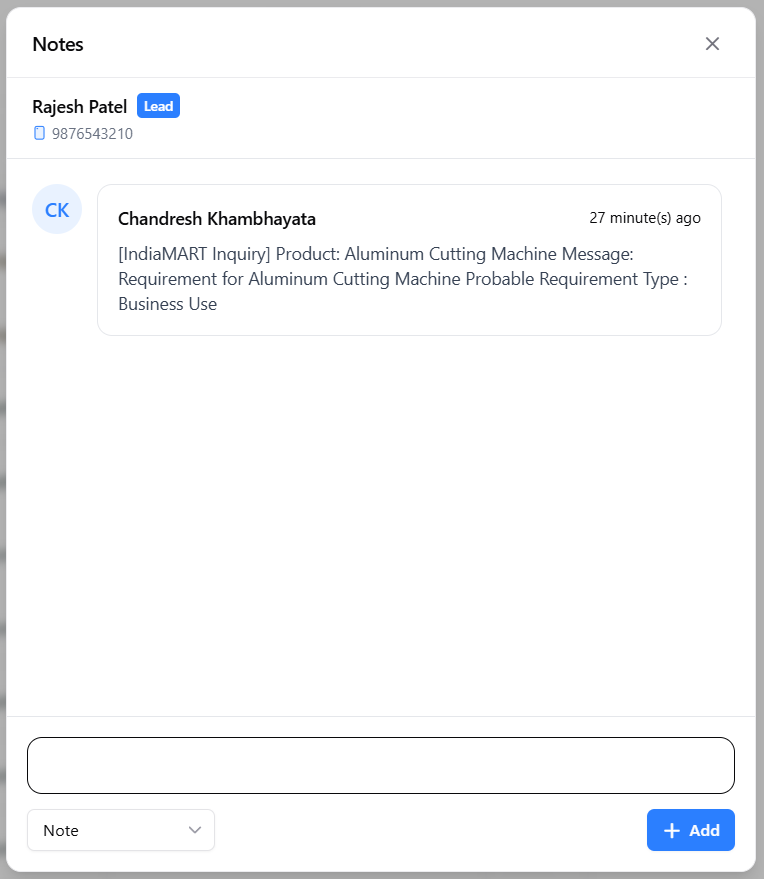 IndiaMART Inquiry Note