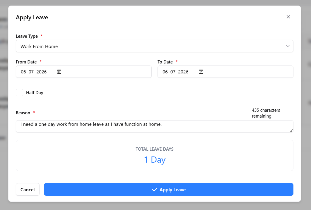 Leave Management - Leave Apply